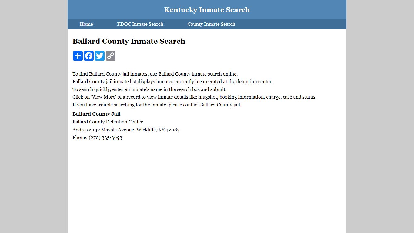 Ballard County Inmate Search